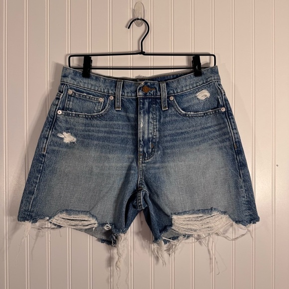 Madewell Pants - Madewell Relaxed Mid-Length Denim Shorts High-Waist Distressed Hem Women’s 26